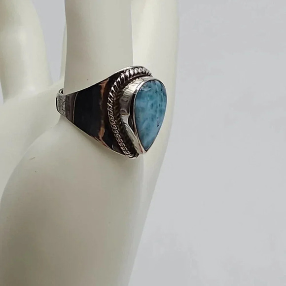 Vintage Sterling Silver 925 Blue Larimar Ring With Rope Trim Size 9.5 - Picture 3 of 8